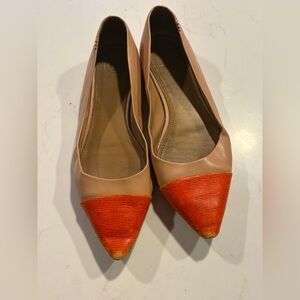 Tory Burch Penelope Cap Toe Flat Natural Vachetta/Bright Pomander Size 10